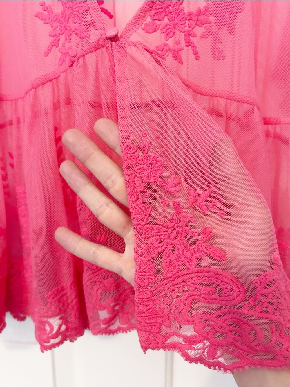 Torrid Embroidered Mesh Peplum Kimono Rouge Red 2 - Picture 7 of 13